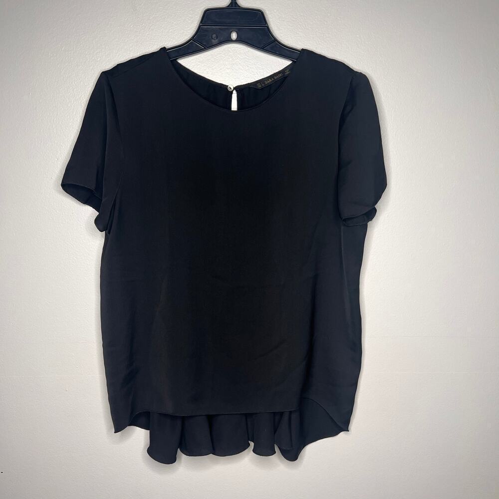 Women's Zara Basic Blouse Short‎ Sleeve Peplum High Low Top Size Large